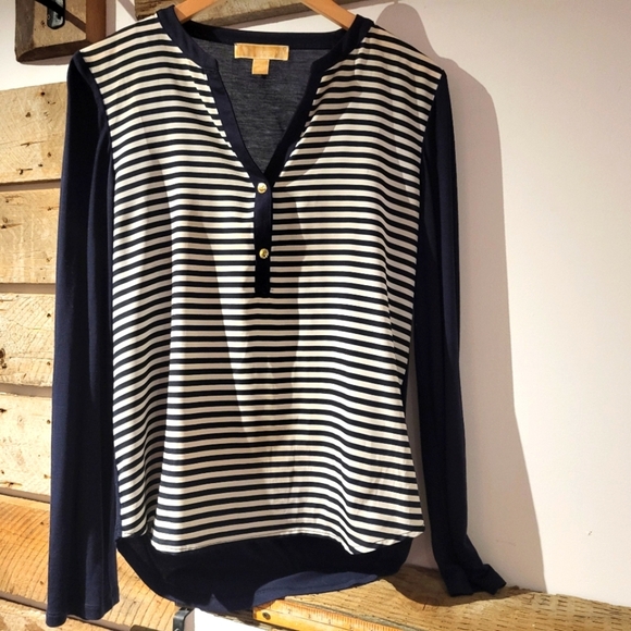 Micheals Kors Navy and White Striped Long Sleeve Top - Picture 1 of 7